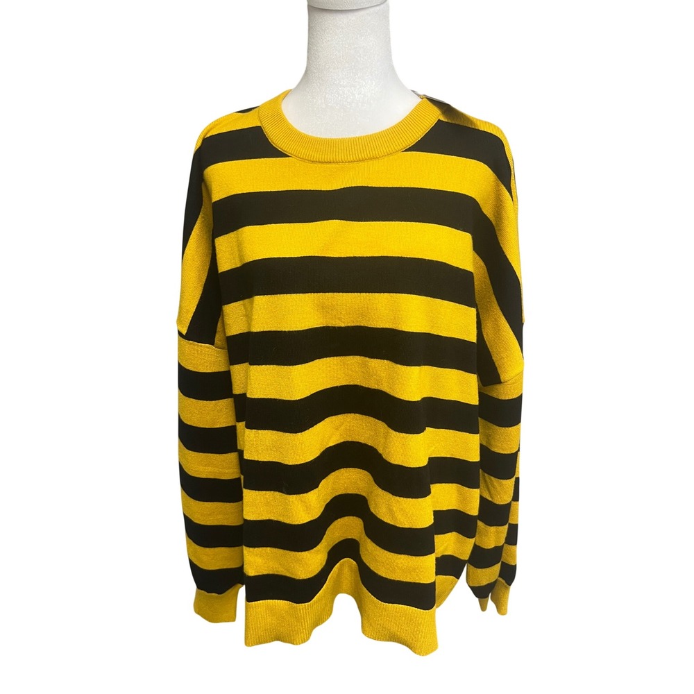 TOTATUIT Sweater Mens XXL Yellow Black Striped Crew Neck Pullover Sz XXL Grunge